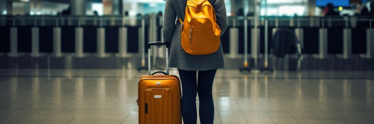 woman at airport with cabin baggage