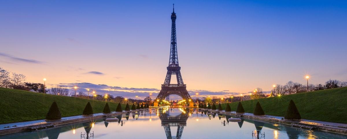  A night view of the Eiffel Tower in Paris, France